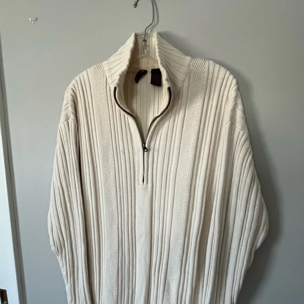 Perry Ellis America Mens 1/4 Zip Cable Knit Sweater Size 2XL Preppy Cream